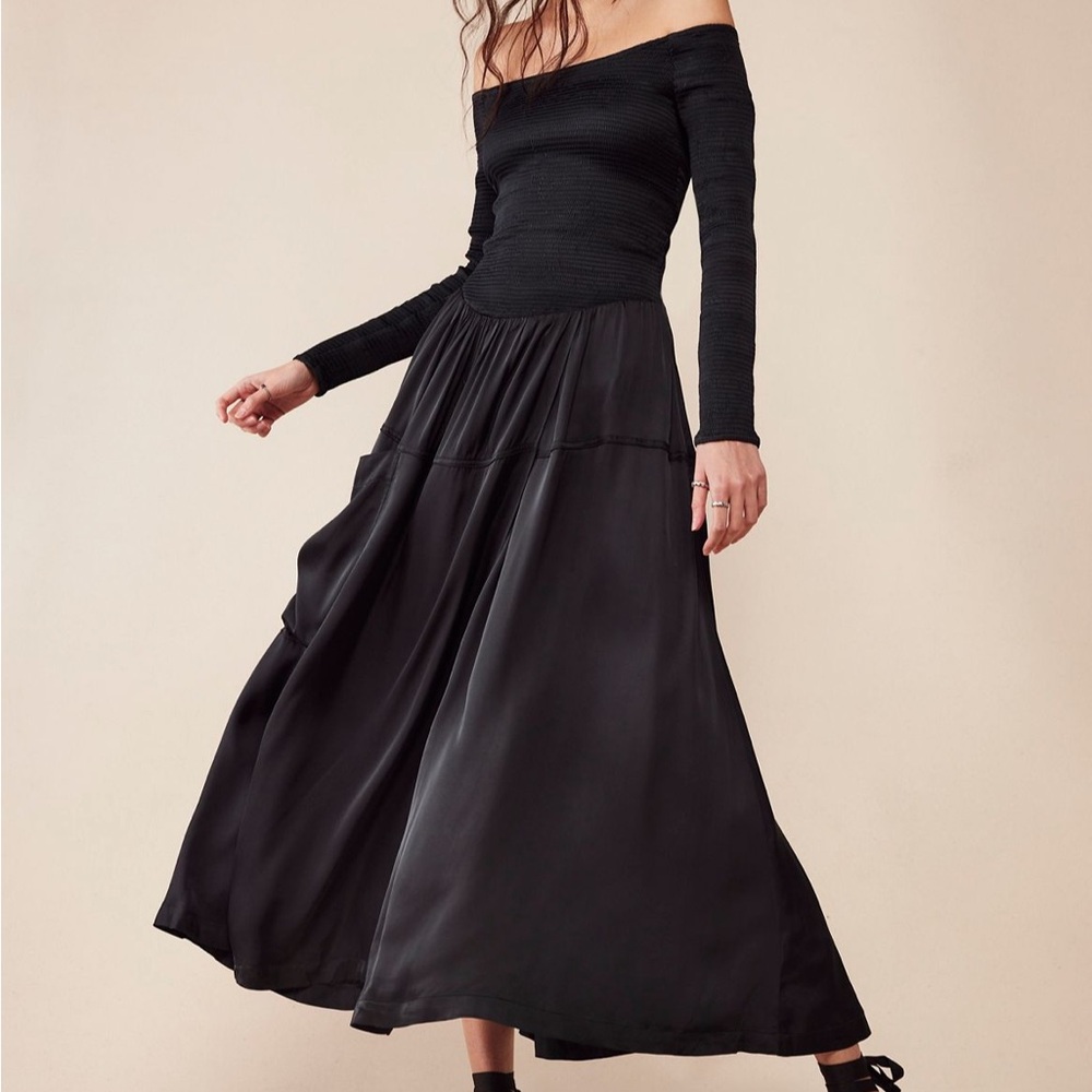 S Free People Lucky Love Midi Dress in Magic Forest Black